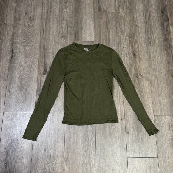 J.Crew Tissue Crepe Long Sleeve T-Shirt WMNS M Rich Olive Crewneck Pullover Soft - Picture 2 of 6